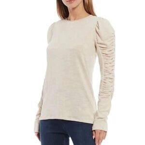 Free People - Natasha Cream Crewneck Ruched Long Sleeve Crew Neck Top Size XS